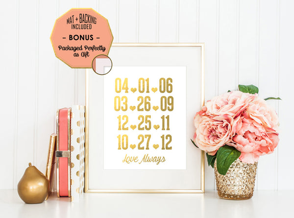 Love Always Custom Dates - Gold Foil Print