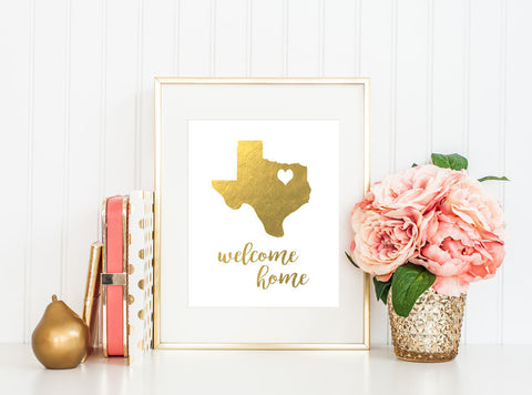 "Welcome Home" Texas - Gold Foil Print